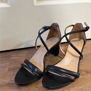 Naturalizer Black Strappy Block Heel Sandals with Ankle Strap